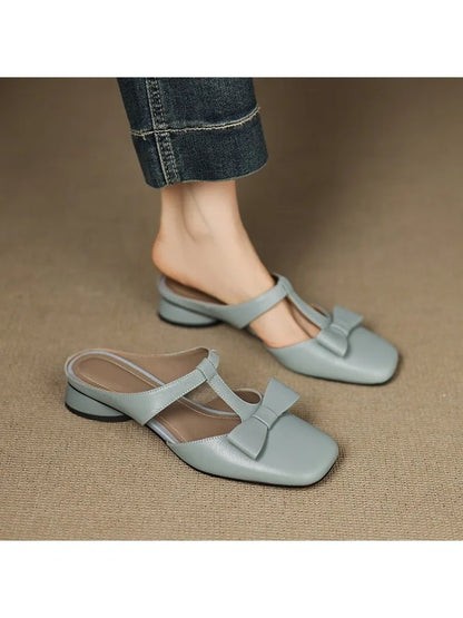 Square Toe Low Heel Slippers