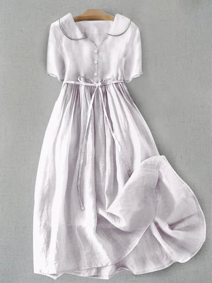 Isla - Elegant Cotton Linen Mid Sleeve Dress