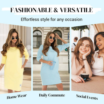 🎁Hot Sale 49% OFF⏳Round Neck 3/4 Sleeve Dress with Pockets