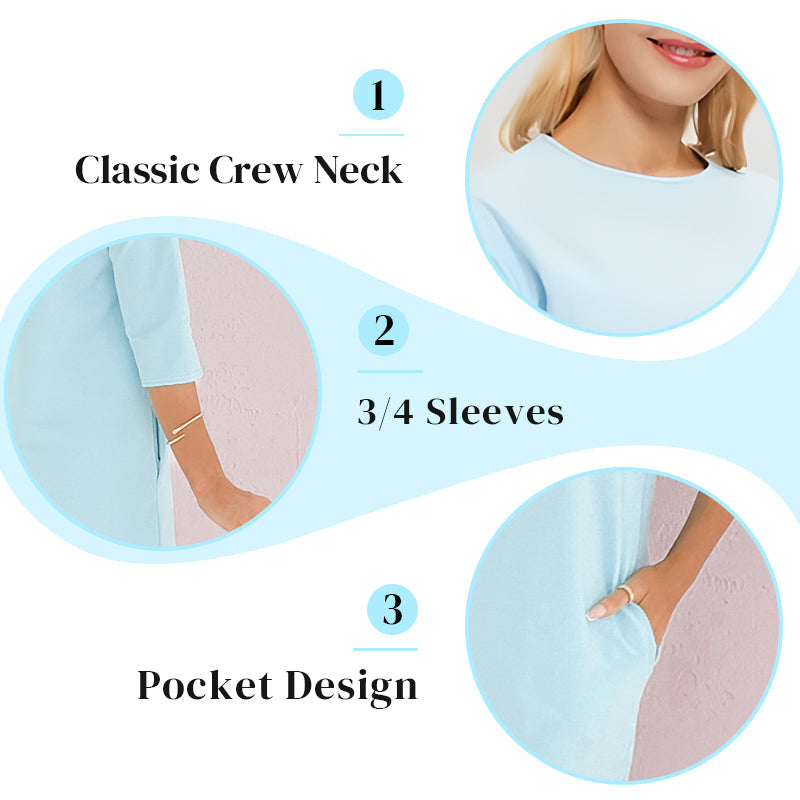 🎁Hot Sale 49% OFF⏳Round Neck 3/4 Sleeve Dress with Pockets